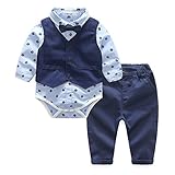 kimocatベビーブルースーツセット長袖カジュアルOnesieドレスシャツ+ベスト+ボウタイ+パンツ服装 US サイズ: 2/3Y カラー: ブルー
