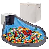 SAM AND MABEL(サムアンドメイベル) おもちゃ収納オーガナイザー プレイマット付き 子供用 - 13インチ x 13インチ 積み重ね可能 折りたたみ式 カビーボックス おもちゃオーガナイザー プレイルーム用蓋付き収納ボックス (クリームバンブー)