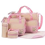 マザーズバッグ ママバッグ 5点セット 可愛い 多機能 ハンドバッグ 親子バッグセット デイリーバッグ ショルダー トート 斜め掛けもOK ドット (ピンク)