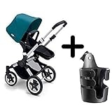Bugaboo 2015 Buffalo Stroller Complete Set in Aluminum/Petrol Blue Canvas Fabric Set + Bugaboo Cup H