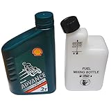 1 Litre Of 2 Stroke Oil & Fuel Petrol Mixing Bottle Ideal For Mcculloch Chainsaw