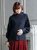 ANGELIEBE エンジェリーベ マタニティ 授乳しやすい 片畦 ボトルネック ボリュームスリーブ ニット 産前産後 セーター フリー ネイビー 22245400