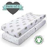 100% Organic Jersey Cotton Changing Pad Cover Unisex - 2 pack - 16X32 Gray and White for Boy or Girl