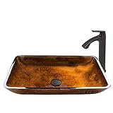 VIGO Rectangular Russet Glass Vessel Bathroom Sink and Linus Vessel Faucet with Pop Up, Antique Rubb