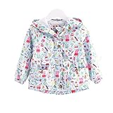 子供服 女の子ウインド ブレーカー 子供コート フード ガールズ アウター ス ジャケット 花柄 カッパ レイン コート 長袖 薄手 日焼け止め スポーツ (90cm, ブルー)