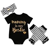 Canis Baby Girls Mommy Is My BestieボディスーツストライプレッグウォーマーOutfit withヘッドバンド カラー: ブラック