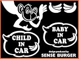BABY IN CAR 楽しい おもしろい ホワイト ステッカー MONKEY サル CHILD IN CAR #P01.