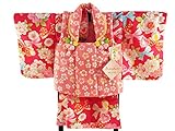 式部浪漫 一つ身 着物 3点セット 女の子用 被布コートセット 二部式タイプ 1h-9 (ローズ(No.2))