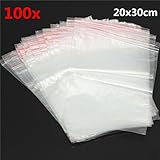 100本の再シール可能な透明クリアプラスチックジップロックバッグ20x30cm