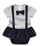 (コ-ランド) Co-land ベビー服 スーツ風 ロンパース 赤ちゃん カバーオール 新生児 半袖 男の子 女の子 ボーダー柄 蝶ネクタイ フォーマル 出産祝い 写真撮影 (サイズ18, 女児)