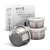 ステンレススチールランチボックス(セットof 3 ) by bffsystem、再利用可能な漏れ防止食品ストレージコンテナfor Kids、学校、オフィス、作業、キャンプ、蓋ロックforスナック、サラ