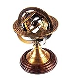 Ares India 13cm Nautical Brass Armillary Sphere World Globe Rosewood Base Table Decor Gift
