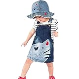 Domybest子供服　女の子　デニムスカート　サロペットスカート　デニム ワンピース　キッズ　 ガールズ 可愛い猫柄　春　夏　通学　通園　お出かけ　普段着 (100（身長95-105cm）)