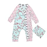 Tonsee 花柄 ベビー服 ２点セット（ロンパース+帽子） 女の子 ジャンプスーツ 赤ちゃん服 幼児 子供服 長袖 前開き 4サイズ キッズ服 ロンパース カバーオール 満月/出産祝い/プレゼント 
