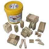 Back To Blocks Basic Builder Wooden Block Set with Yellow Storage Bucket, 60 Pieces, 10 Shapes [並行輸入
