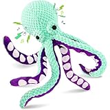 TRAVEYO 犬 おもちゃ ぬいぐるみ 大型犬 音が出る おもちゃ 丈夫なタコぬいぐるみ 32cm ミントグリーン&パープル 小中大型犬向け