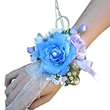 Arlai 1パック、ブライダル手首コサージュ結婚式パーティープロムブライズメイドフラワーブレスレット diameter 3.54 inch ブルー bfm024-blue