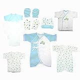 新生児 肌着 セット サックス　フライス 赤ちゃんプレゼント ベビー肌着 ミトン ロンパース 下着 豪華 人気 赤ちゃんの肌着 出産祝い 前開き ベビー服 ボーダー ボディスーツ ギフトセット コンビ