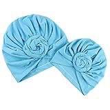 Perfk 柔らかい　　帽子　　母　　赤ちゃん　ターバン　　母と赤ちゃんのトップ帽子　　幼児　　　花　　全6色 - 青