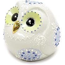 Amazon.co.jp: 開運 置物 九谷焼 玉 ふくろう 盛(青) 陶器