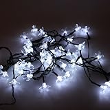 イルミネーションライト 充電式 ソーラー 電飾 ハロウィン装飾 お祭り 祝日 クリスマスツリー 部屋飾り LEDガーデンライト パーティー 花型 50球 ホワイト TOPAIM ZONTEN