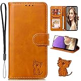 Xiaomi Redmi 12 5G XIG03 ケース 手帳型 Redmi 12 5g XIG03 手帳型ケース スマホケース シャオミ レッドミ12 5G ケース 携帯ケース redmi12 case カバー PUレザー TPUケース ストラップ付き 財布型 ベルトマグネット スタンド機能 笑顔猫柄 耐衝撃 汚れ防止 薄型 (Xiaomi Redmi 12 5G 対応) ライトブラウン
