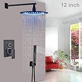 12 " Oil Rubbed Bronze Rainfall LEDシャワー蛇口シングルハンドル降雨シャワーヘッド+ハンドシャワースプレー