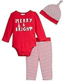 First Impressions Holiday Baby 3PC。、ボディスーツパンツと帽子セット、タンゴレッド6 – 9ヶ月