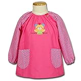 子供用 幼児用 キッズ用 スモック 無地 袖はギンガムチェック 幼稚園 保育園 男の子 女の子 (120, クマ・ピンク)
