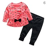 トトハウス(TOTO HOUSE)子供服　上下2点 ガールズ 長袖トップス 春秋着 可愛い 蝶結び キッズ服 (100, 赤い)