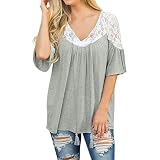 Tシャツ 無地 レース Duglo ドルマンスリーブ 半袖 スリム セクシー 夏 ブラウス 丸首 きれいめ 女性 レディース 可愛い トップス 春 おしゃれ 上着 シンプル (S, グレー)