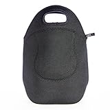Black Neoprene Lunch Bag - High Quality Durable Tote for Lunch and Snacks with Zipper and Inside Poc