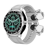 JUSUTEK 2025 人気 TWSイヤホンスマートウォッチ，1.39インチ金属腕時計，歩数計，両耳イヤホン,Bluetooth5.2 通話機能付,DAFIT，280以上文字盤自由設定，電卓，消費カロリー， ストップウォッチ，目覚まし時計，着信電話，Line通知，iphone&Android対応，お贈り物，日本語説明書 (銀シリカゲル)