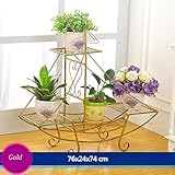 アイアンフラワー階段フラワーポットラック屋外リビングルームバルコニーフラワーラック（76 * 24 * 74cm） ( 色 : 銅 )