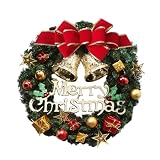 クリスマスリース 玄関ドア装飾用リース かわいい 壁掛け ドアチャーム インテリア リボン 花 鈴 ベル クリスマスホリ 飾り付け 屋外 デーガーランド ポーチ窓装飾 正月飾り 壁掛け 30CM