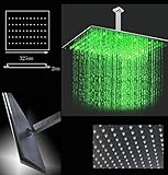 シャワーミキサー シャワーヘッド高圧力超薄型LEDオーバーヘッドシャワーバスルーム温度センサースクエアハンドヘルドシャワー