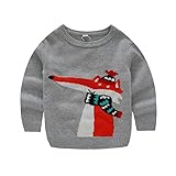 PANCY 子供服 秋冬 長袖 セーター ニット 丸首 かわいい 男の子 女の子 きつね(105cm,グレー)