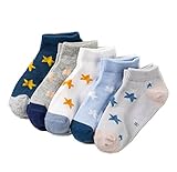 [インソミラ] InSomila 夏 子供のソックス 綿 子供靴下 ベビーソックス 超薄型 メッシュ 5足 セット 女の子 男の子 ベビー シンプル カラー 柔らかい 星柄 (3~5歳, 星柄)