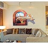 巨大なウィンドウが開き、 3 D を表示するキリン壁ステッカーアートの壁画壁紙ホーム部屋の装飾の CA