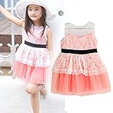 夏子供ワンピース キッズワンピース ノースリーブ外側レースデザイン プリンセスドレス 100cm 110cm 120cm 130cm 140cm 140,pink