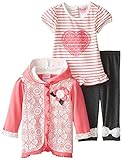 Nannette Baby Girls' 3 Piece Baby French Terry Cardigan Set with Pullover Pink 12 Months [並行輸入品]