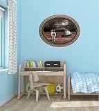 36 "舷窓Outer Space Ship Window View Astronaut On Mars # 1楕円形デカール壁ステッカー子供ベビールームホームアート飾りグラフィックLarge