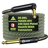 Pro Bass ギターケーブル 20フィート 金メッキ Neutrik REAN コネクタ 低容量 99.99% 18AWG OFC ケブラー強化 1/4インチ インストゥルメントケーブル フェンダーコンボ エレクトリックアンプ ランブル マーシャル ライトアングル