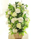[KY137]供花アレンジメント　G&W Basket（グリーン・白系）＜　法事　法要　四十九日　命日　お彼岸　初盆　お盆　お供え花に　＞