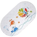 ノンスリップベビーバスマット吸盤付き浴槽、シャワー、カビ耐性、自然PVC、27 x 15インチ用キュートパターン設計、浴槽マットfor Kids (海魚) by maiyuan