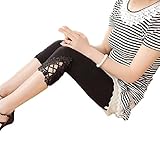 (Miwoluna) マタニティ レギンス ストレッチ素材 ラインストーン レースデザイン 9分丈 7分丈 ブラック ホワイト グレー スパッツ (7分丈L, ブラック)