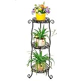 HCHWH 多段の黒い花の棚、ヨーロッパの鉄の花のポットの棚、床の立つ植物のフレーム31.5 "H