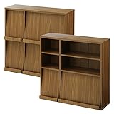 ディスプレイラック 2台セット 木製 フラップ扉 飾り棚 本棚 ラック チェスト 幅92×高さ90 ウォールナット