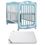 babysing ベビーベッド 0~2歳 子供 キッズ 3way ベビーサークル テーブル フェンス 揺りかご ソファ (ブルー-ホワイト+マットレス)
