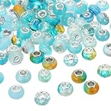 PATIKIL アクリルビーズ 穴径5mm ヨーロッパ クラフトビーズ詰め合わせ 100個 大きな穴 ガラス工芸 ネックレス ギフト ハンドメイド DIYクラフト ブレスレット 手芸材料 装飾 レイクブルー